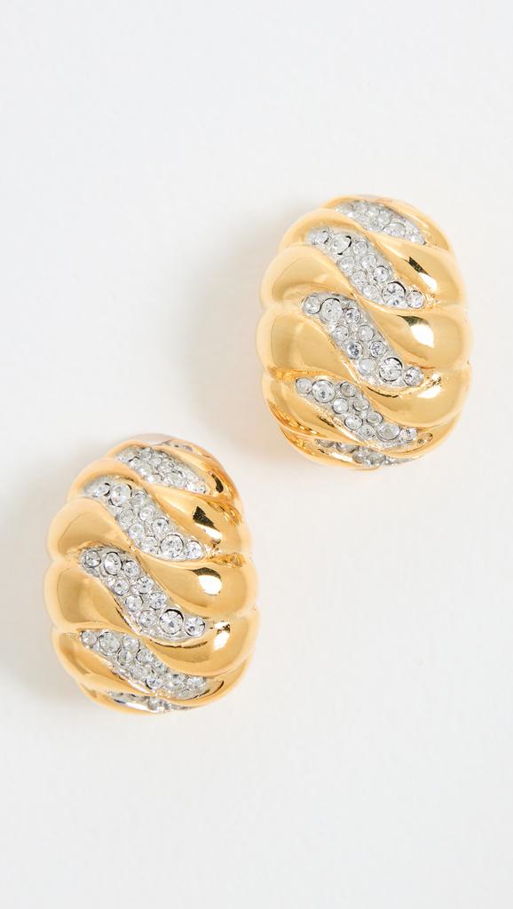 Kenneth Jay Lane Gold Rhine Wave Dome Clip Earrings