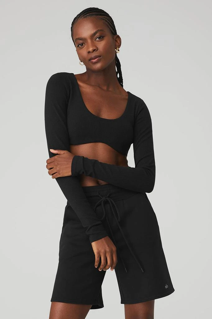 Alo Ribbed Defined Long Sleeve Bra - Black 1