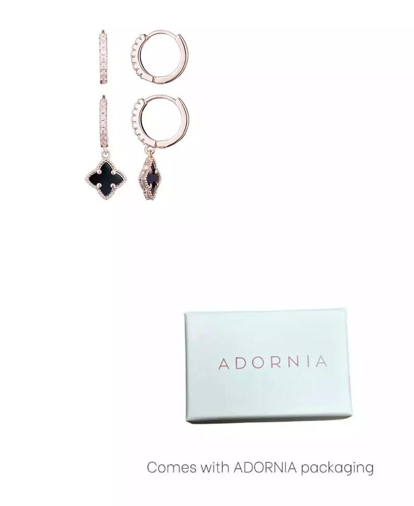 ADORNIA Rose Gold CZ Black Clover Huggie Set 6