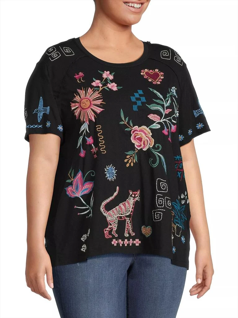 Johnny Was Plus Raw Detail Embroidered Raglan T-Shirt 4