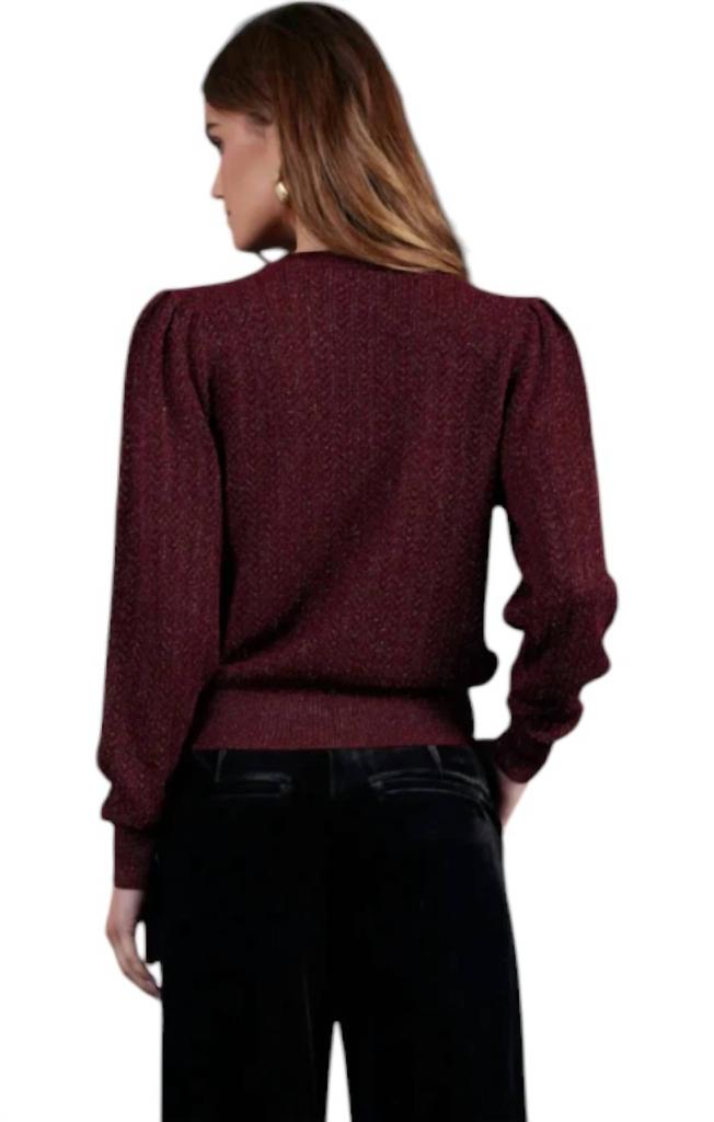 Bishop + Young Sienna Puff Sleeve Metallic Sweater In Bordeaux