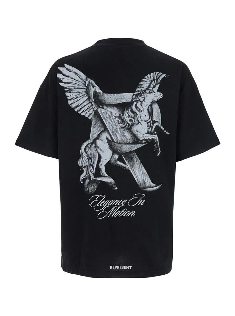 Represent 'Elegance Unicorn' Black Crewneck T-Shirt With Logo Print On The Front And Maxi Print On The Rear In Cotton Man 2