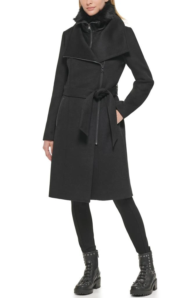 Karl Lagerfeld Paris Asymmetrical Faux Fur Collar Long Coat 5