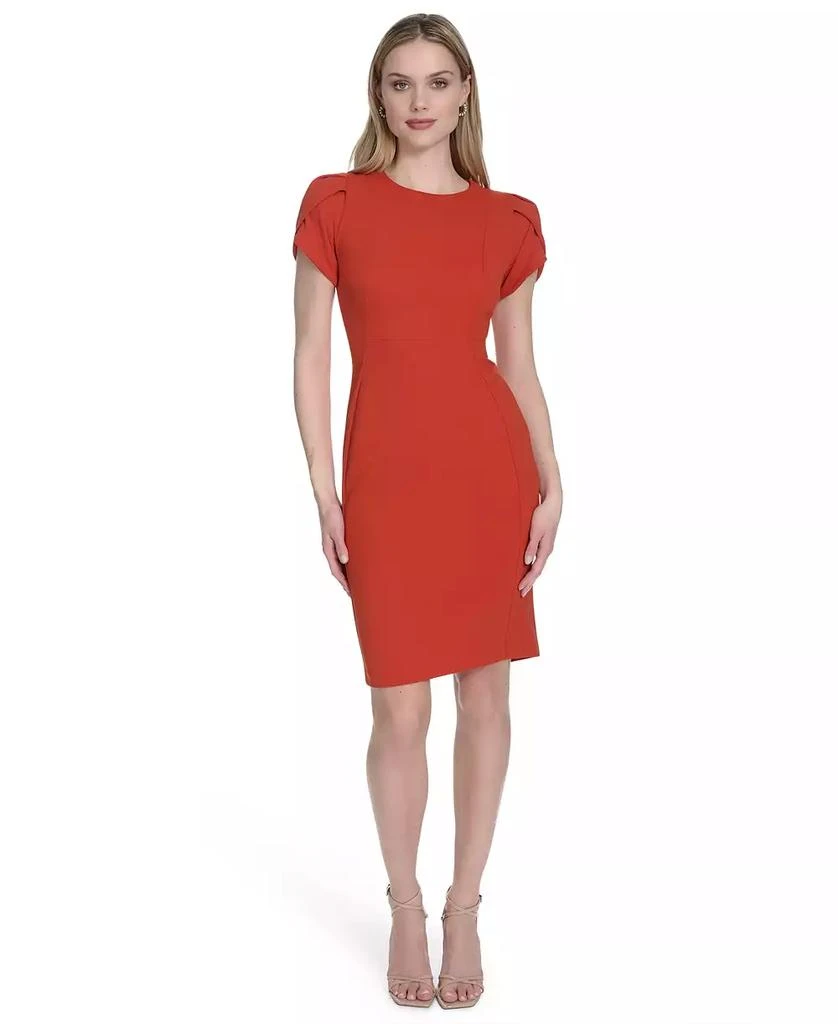 open lace back dress Calvin Klein Womens Bell Sleeve Sheath with Sheer Inserts Dress, Red, 8 at  Amazon Women's Clothing store