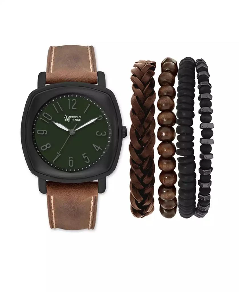 American Exchange Men's Cognac Leather Strap Analog Watch 46mm