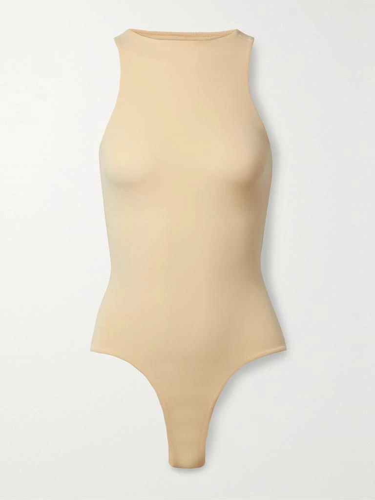 SKIMS Fits Everybody Stretch-satin Jersey Thong Bodysuit - Sand - Neutral