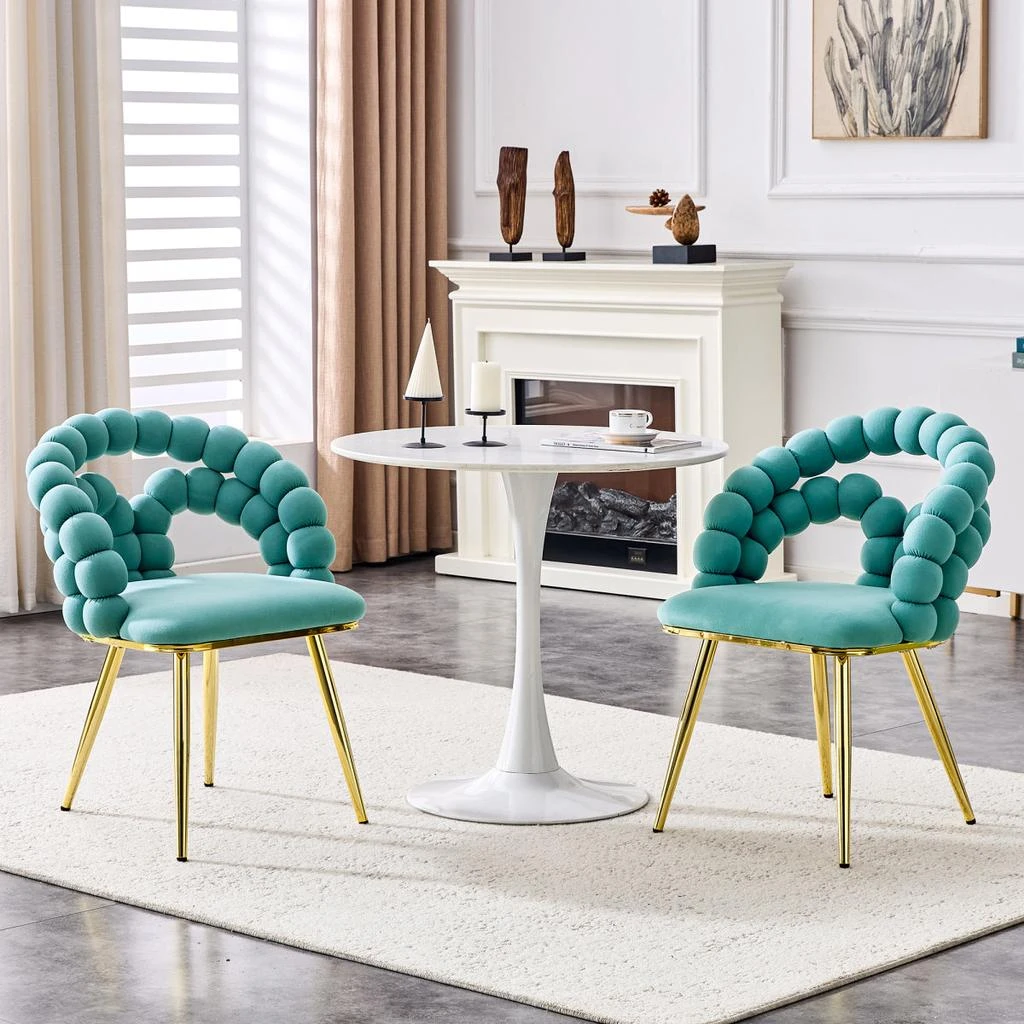Streamdale Furniture Streamdale Set of 2 Teal Puffy Bubble Chairs with Gold Legs, Modern Upholstered Accent Chairs 2