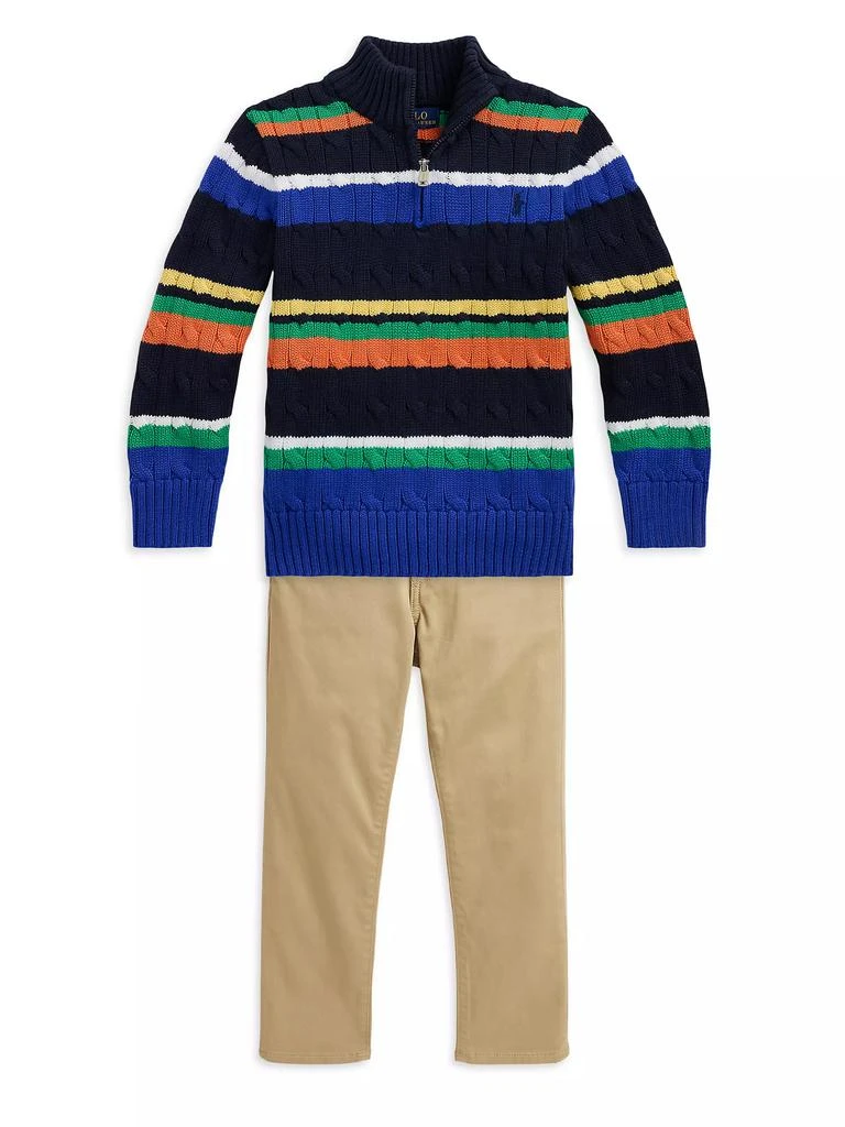 Ralph Lauren Little Boy's & Boy's Striped Cable-Knit Half-Zip Pullover 2