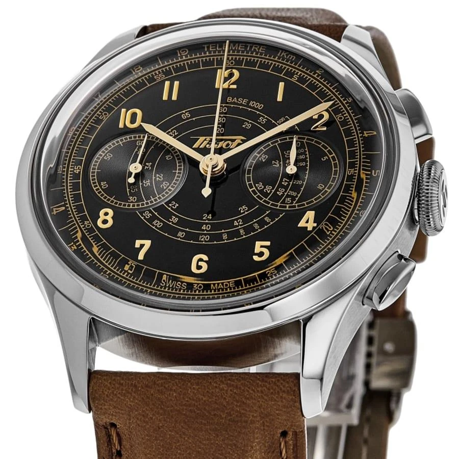 Tissot Telemeter 1938 Black Dial Leather Strap Men's Watch T142.462.16.052.00 2