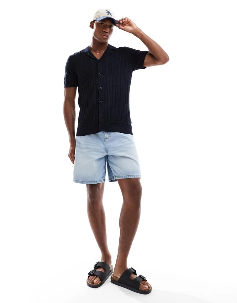 Brave Soul Brave Soul Knitted short sleeve shirt in navy 4