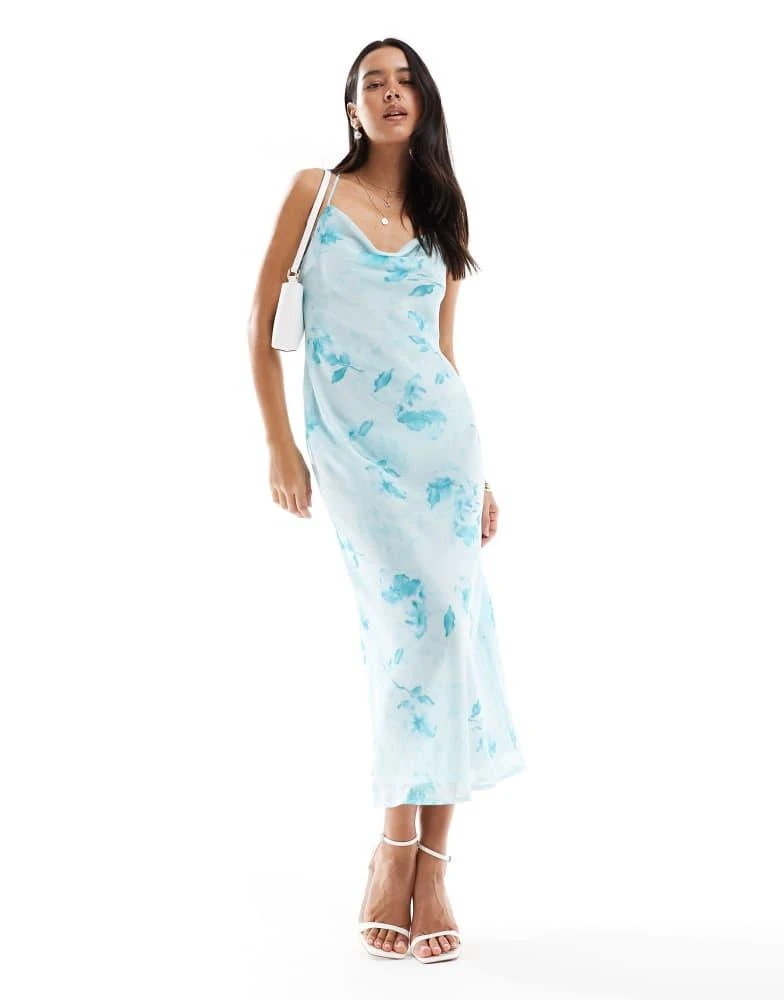 blue cowl neck midi dress Cowl Neck Pleated Midi Dress main image 1