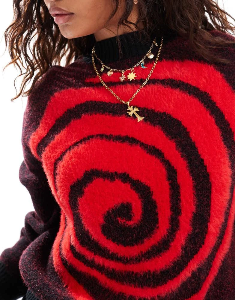 COLLUSION COLLUSION swirl print jumper in red & black 4