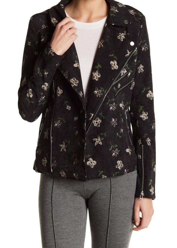 ROMEO 
JULIET COUTURE Floral Moto Corduroy Jacket In Black
