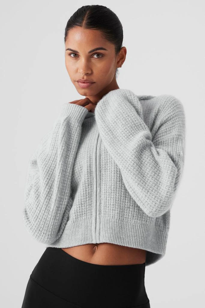 Alo Cashmere Plush Waffle Full Zip Hoodie - Athletic Heather Grey 2