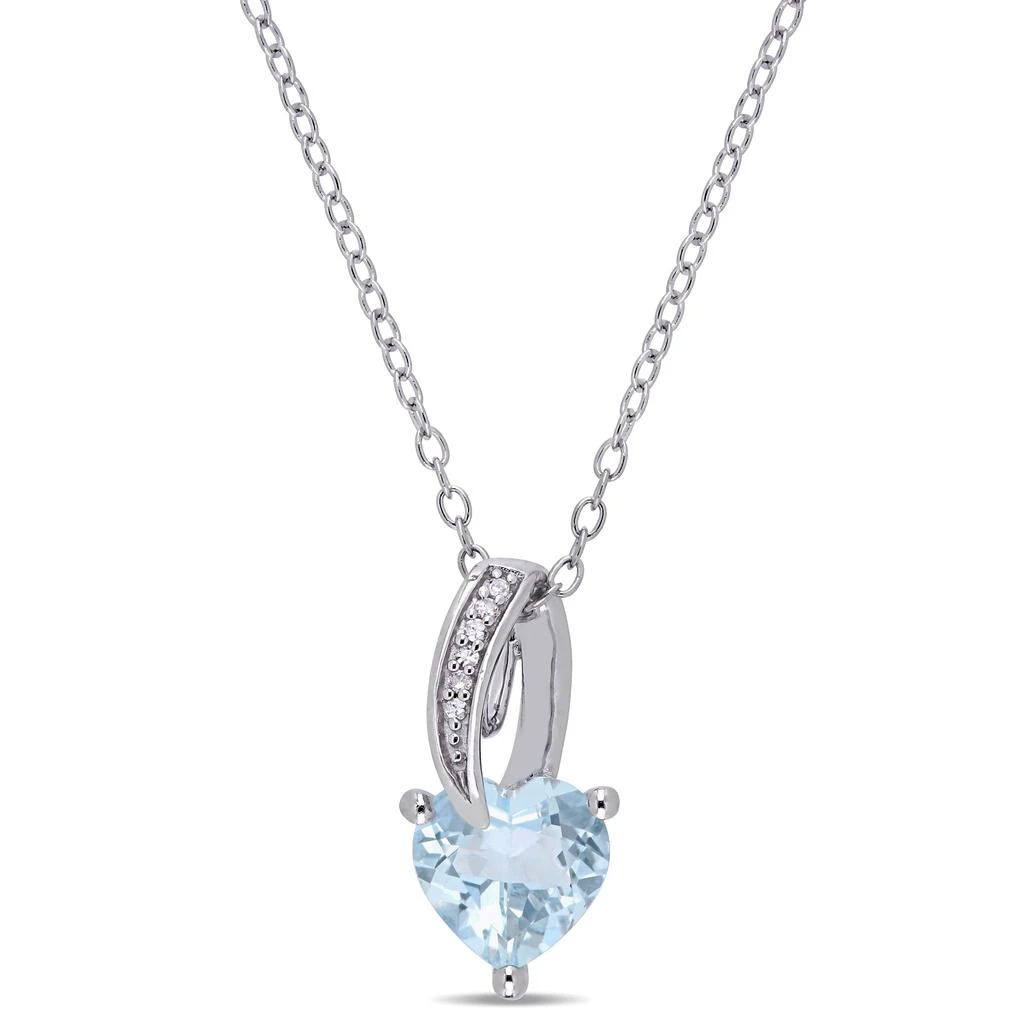 Mimi & Max 1 1/2ct TGW Aquamarine Heart and Diamond Accents Pendant with Chain in Sterling Silver 1