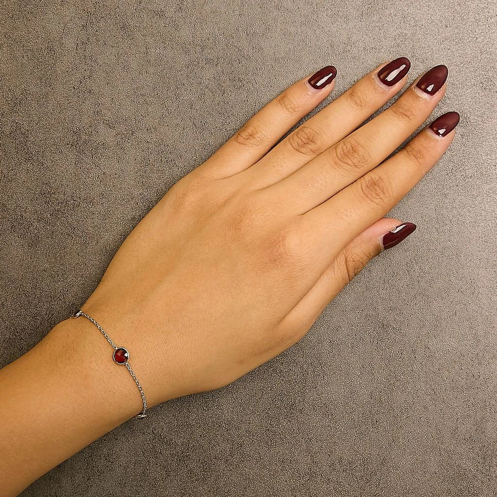 Haus of Brilliance .925 Sterling Silver Bezel Set Red Garnet 5 Station Adjustable Bolo Bracelet 5