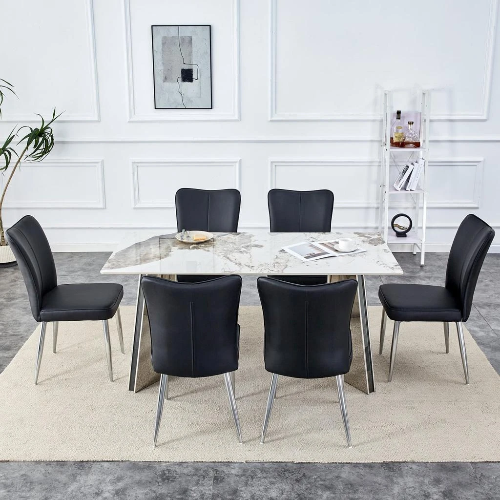 Streamdale Furniture Streamdale Luxurious Pandora Table 
6 PU Chairs
