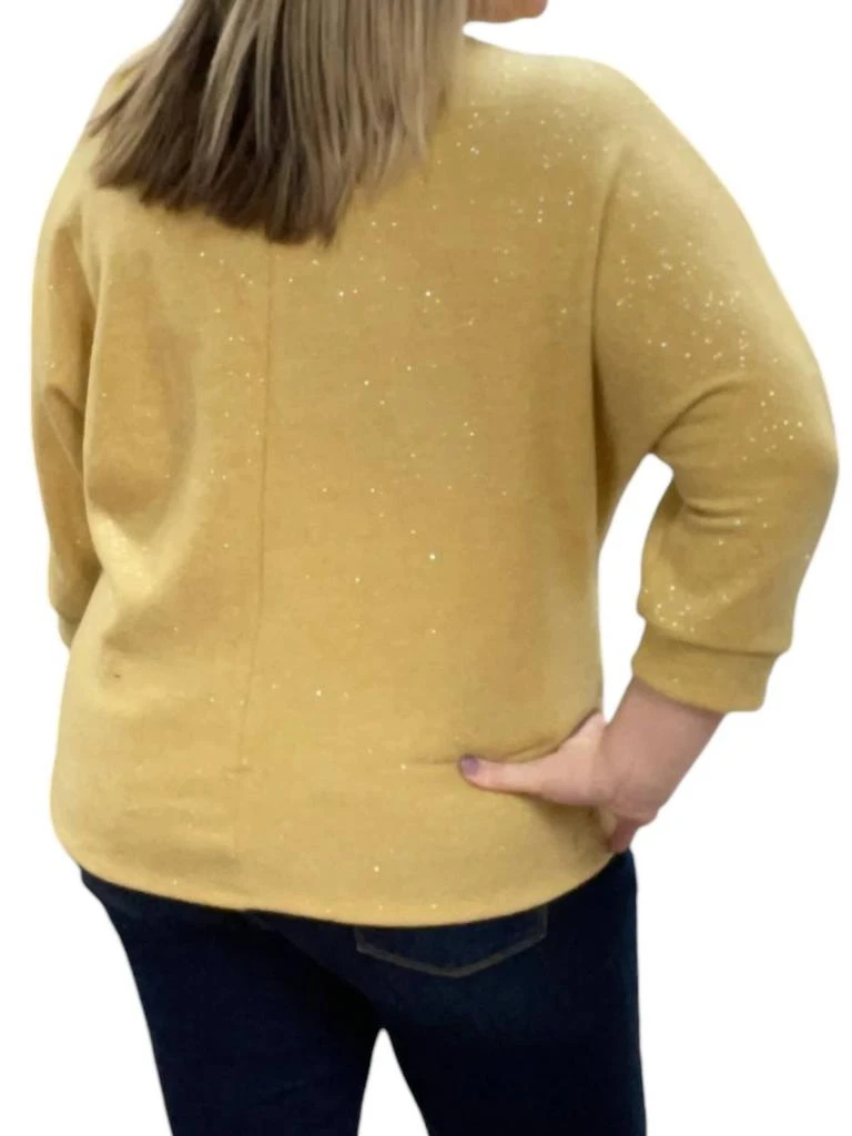 honeyme 3/4 Sleeve Dolman Sparkly Sweater In Mustard 2