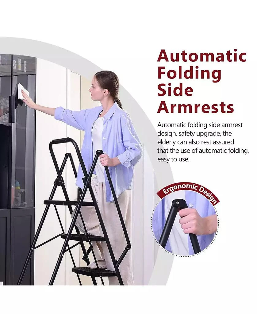 Flynama Four Step Folding Ladder Lightweight Steel Wide Anti Slip Pedal Portable Stool for Home Kitchen Office 5