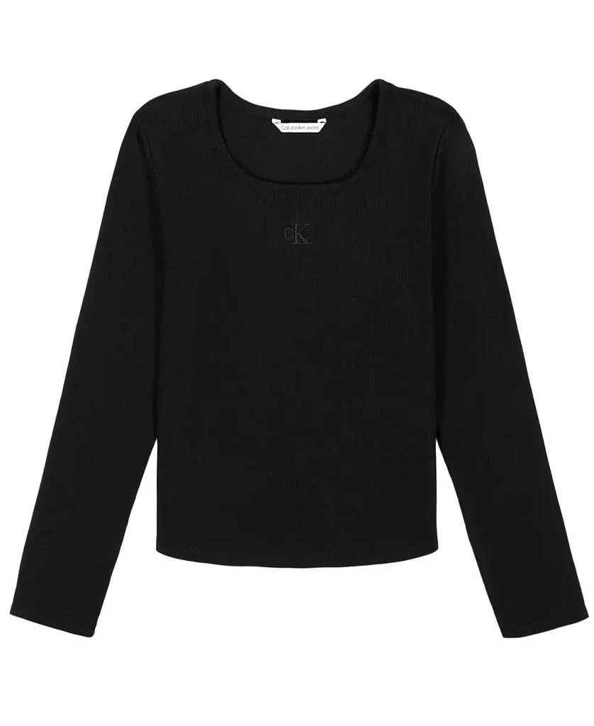Calvin Klein Big Girls Long Sleeves Square Neck Ribbed T-shirt 1