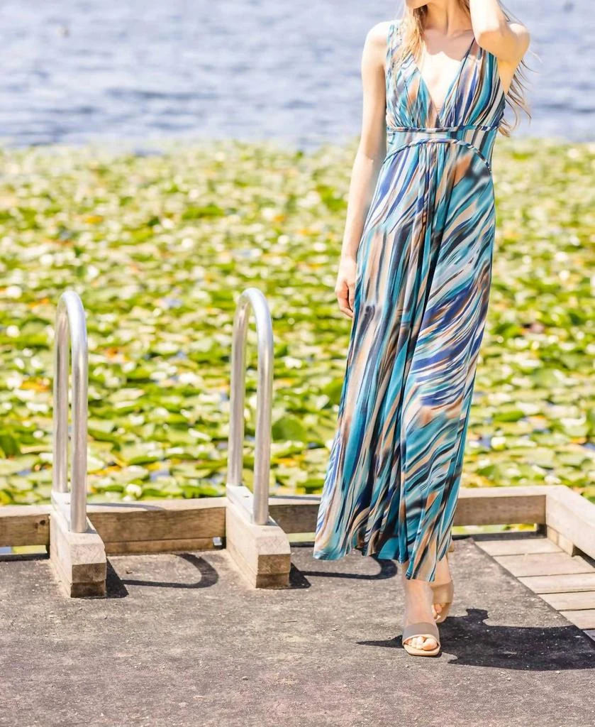 Papillon Marble Print Grecian Maxi Dress In Blue 2