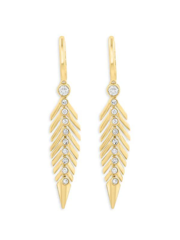 Effy 14K Yellow Gold & 0.52 TCW Diamond Feather Drop Earrings 1