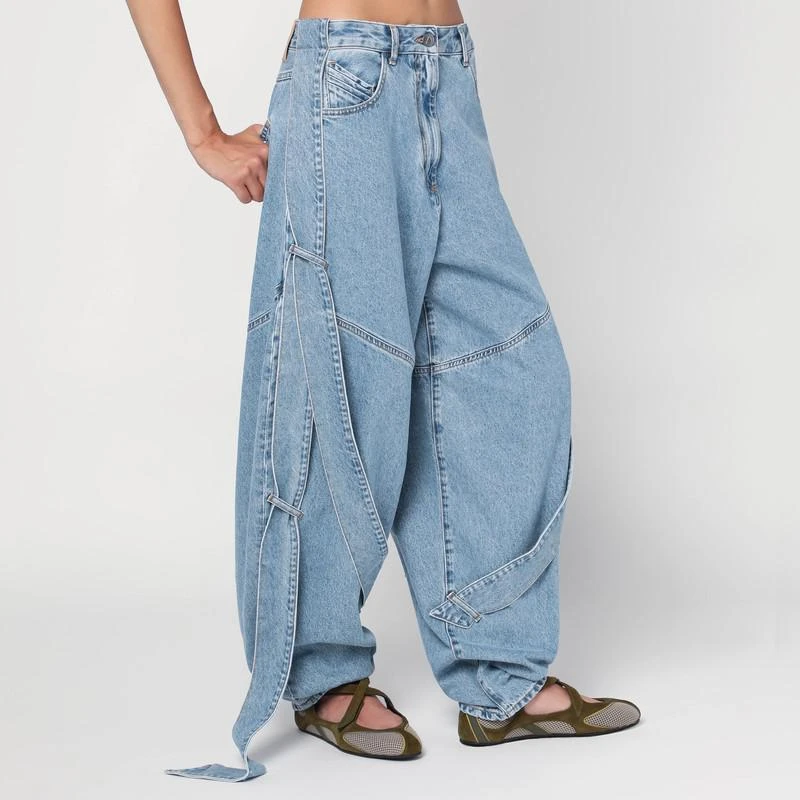 The Attico Wide light blue jeans with ribbons 3