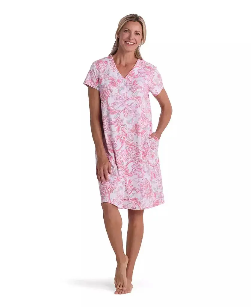 Miss Elaine Women's Short-Sleeve Printed Short Grip Robe