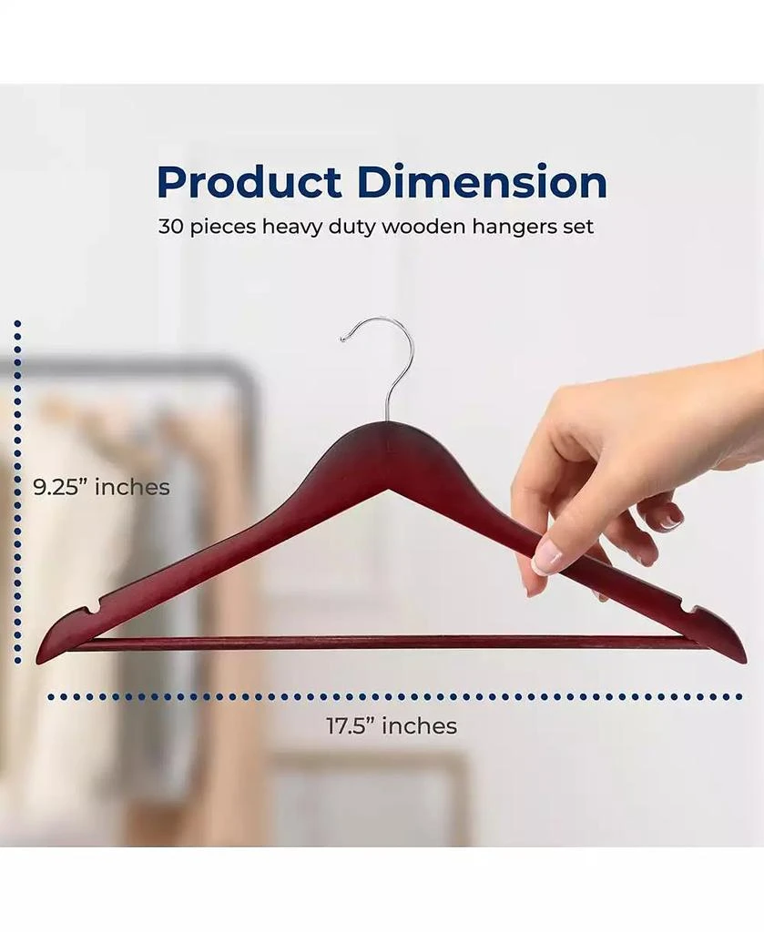 SereneLife 30 Pack Wooden Coat Hangers – Durable Suit Hangers with 360° Swivel Hook 
Notches – Slim Design for Shirts, Jackets, Dresses, and More 2