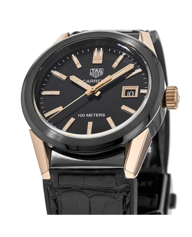TAG Heuer Tag Heuer Carrera Quartz Black Dial 18K Rose Gold Details PVD Steel Leather Strap Women's Watch WBG1350.FC6418 2