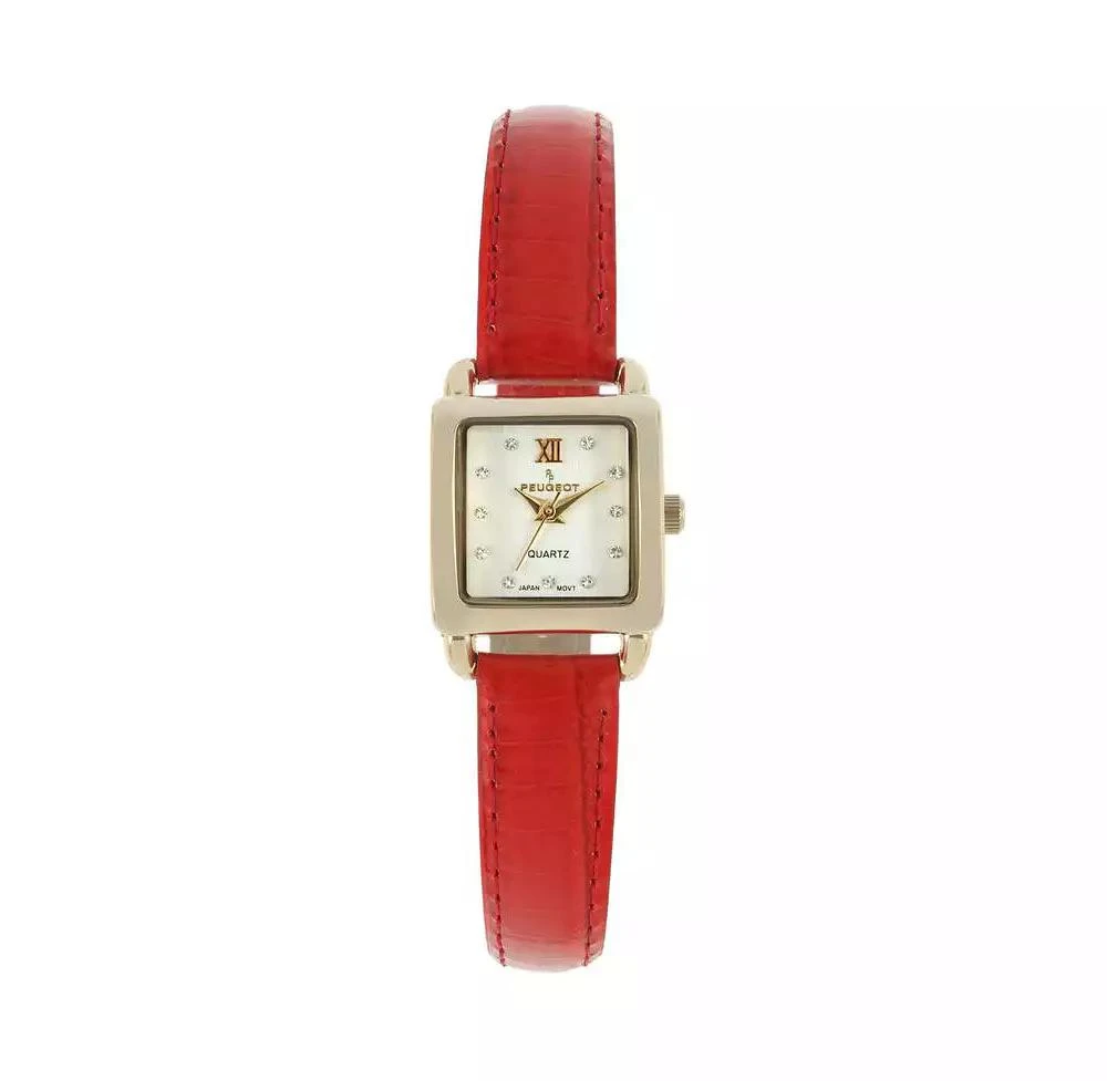 Peugeot Women
s 20mm Square Watch with Glossy Red Leather Strap