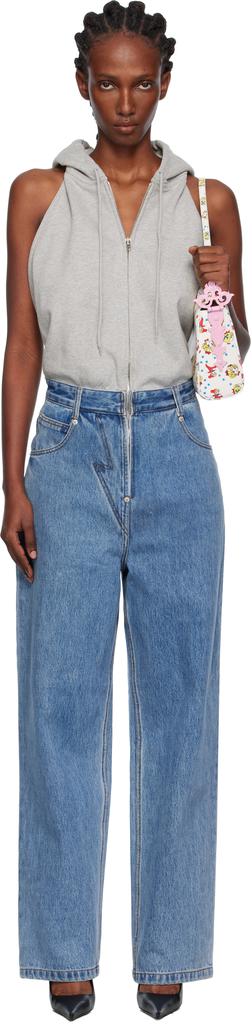 pushBUTTON Gray & Blue Halter Hoodie Denim Jumpsuit