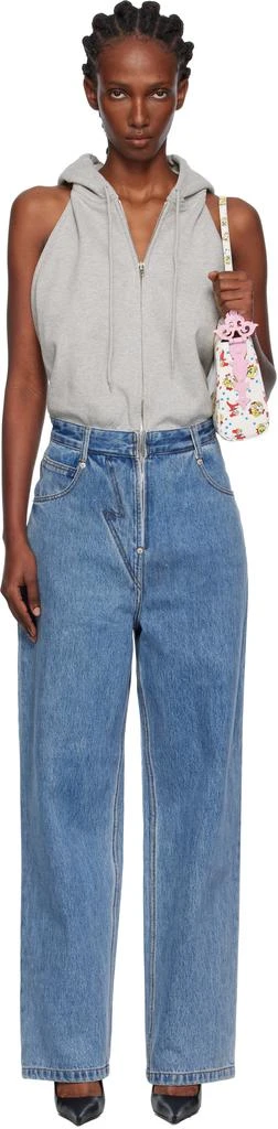 pushBUTTON Gray & Blue Halter Hoodie Denim Jumpsuit 1