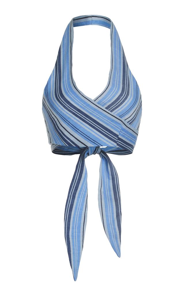 Lisa Marie Fernandez Lisa Marie Fernandez - Farrah Cropped Linen-Blend Halter Top - Blue - S - Moda Operandi