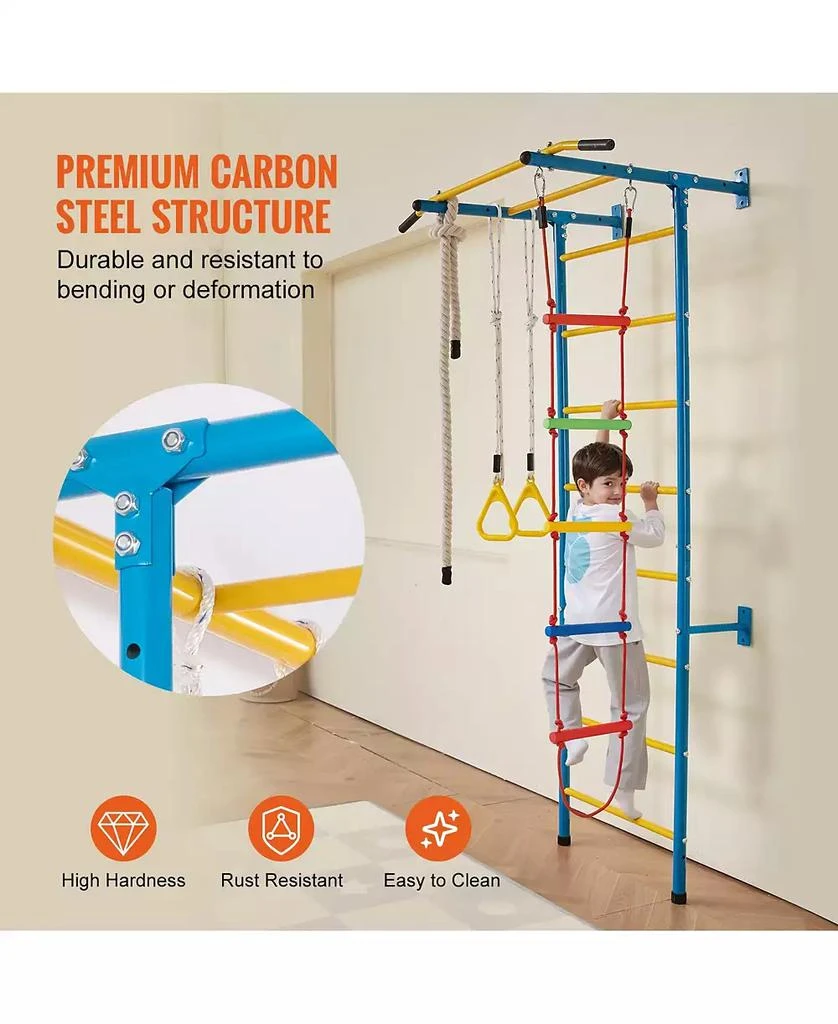 HONGGE Indoor Kids Climbing Gym with Pull Up Bar Rings Rope Ladder and Wall Playset 9