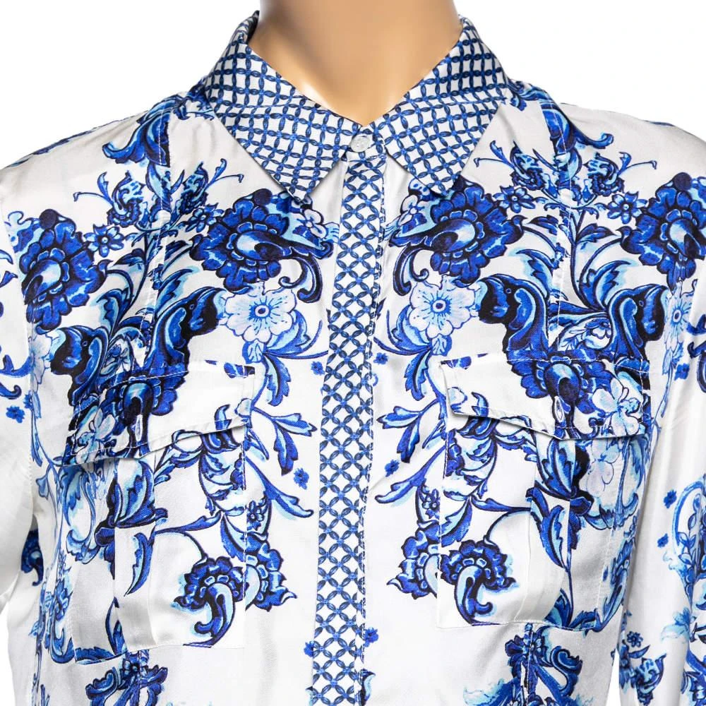 Roberto Cavalli Roberto Cavalli White & Blue Floral Print Long Sleeve Shirt L 4