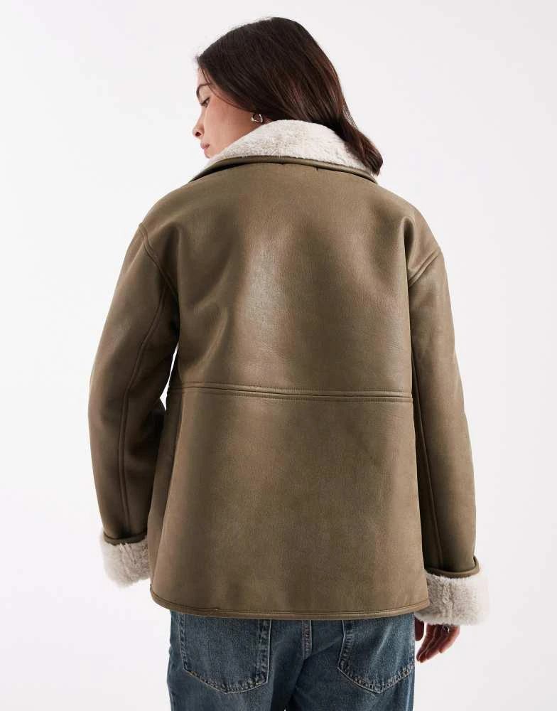 New Look New Look contrast trim bonded jacket in khaki 2