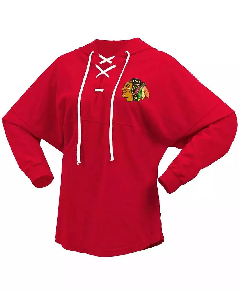 Fanatics Women's Red Chicago Blackhawks Jersey Lace-Up V-Neck Long Sleeve Hoodie T-Shirt 3