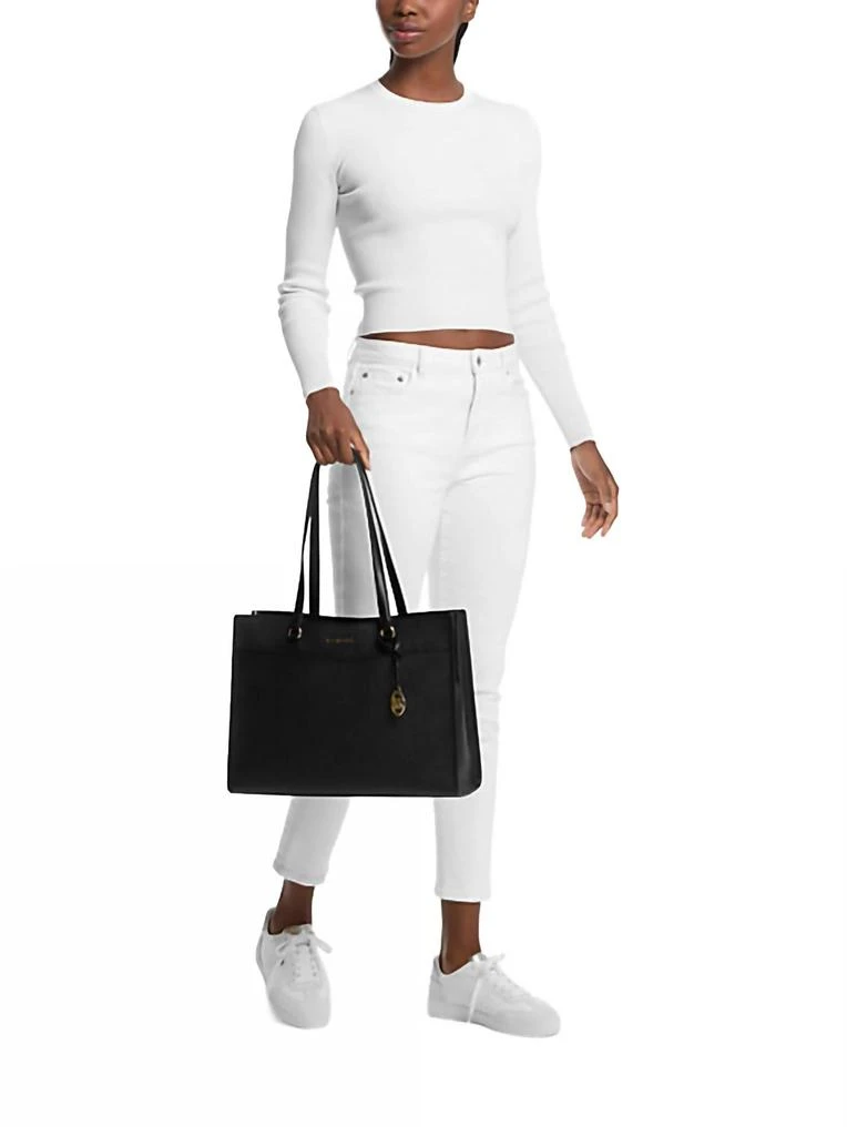 Michael Kors Jet Set Travel Large Saffiano Leather Pocket Tote Bag In Black 2