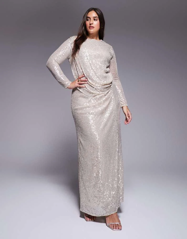 Shop Jaded Rose Plus sequin modest maxi dress with ruched detail in silver  on Sale at BeyondStyle  Get 10% Off Jaded Rose Plus sequin modest maxi  dress with ruched detail in