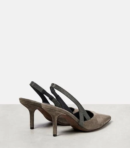 Brunello Cucinelli Embellished suede slingback mules 3