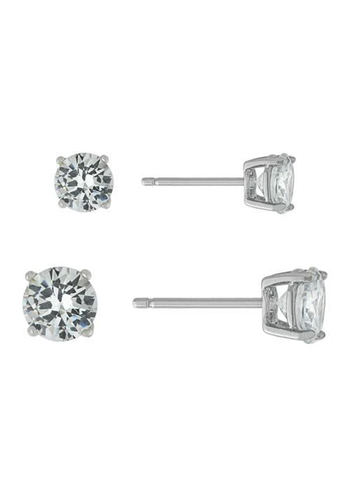 Belk Sterling Silver Sterling Silver Round Cubic Zirconia Duo Stud Earring Set