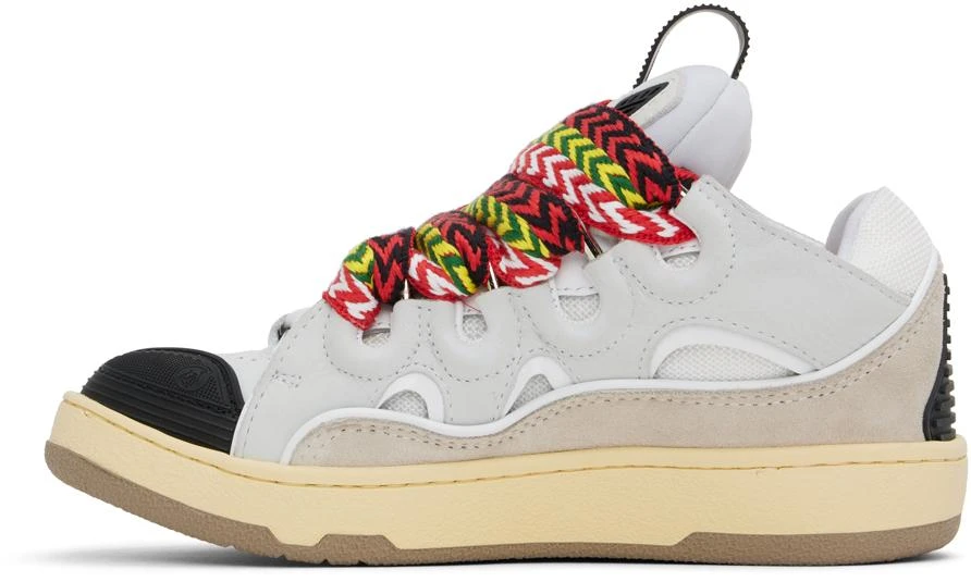 Lanvin White & Gray Leather Curb Sneakers 3
