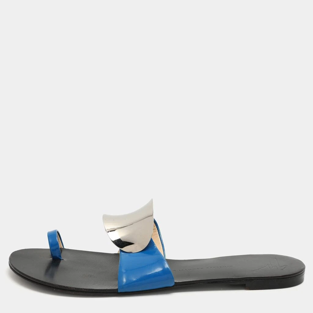 Giuseppe Zanotti Giuseppe Zanotti Blue Patent Leather Toe Ring Flat Sandals Size 41 1