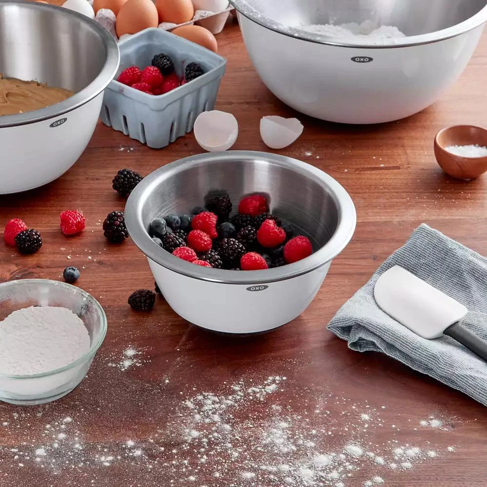 OXO Non-Skid Mixing Bowls, Set of 3 White Stainless Steel 3