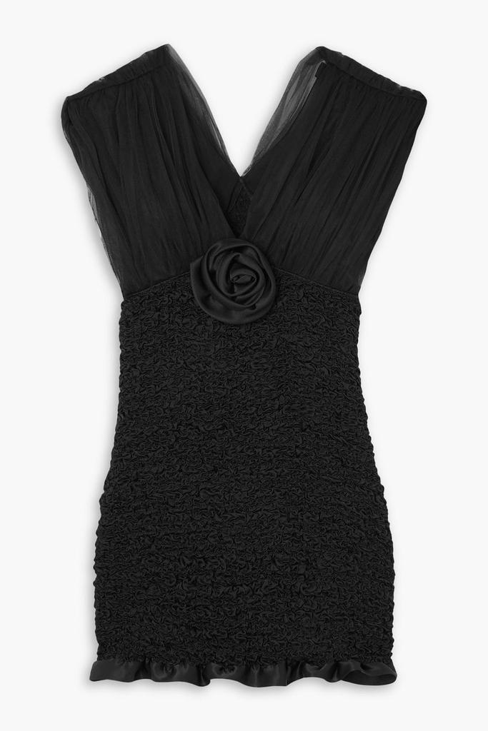 Alessandra Rich Appliquéd shirred silk-satin and tulle mini dress