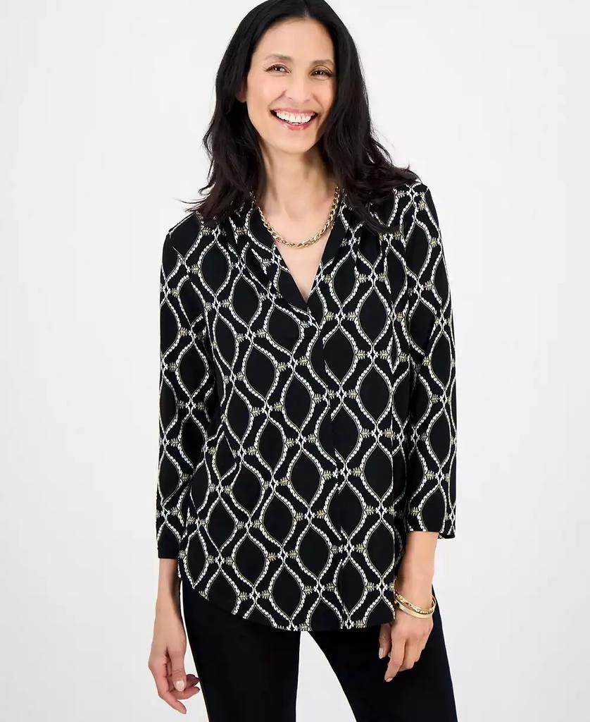 JM Collection Women's Printed 3/4 Sleeve V-Neck Knit Top, Exclusively at Macy's 1