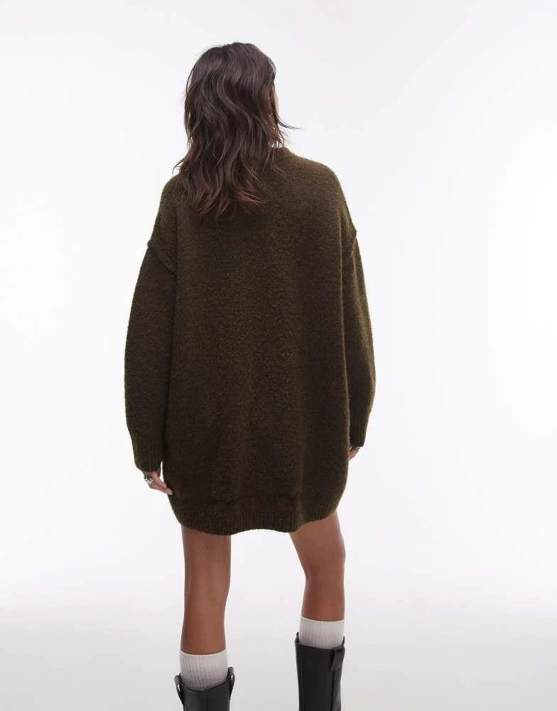 Topshop Topshop knitted oversized crew mini dress with exposed seam detail in khaki 3