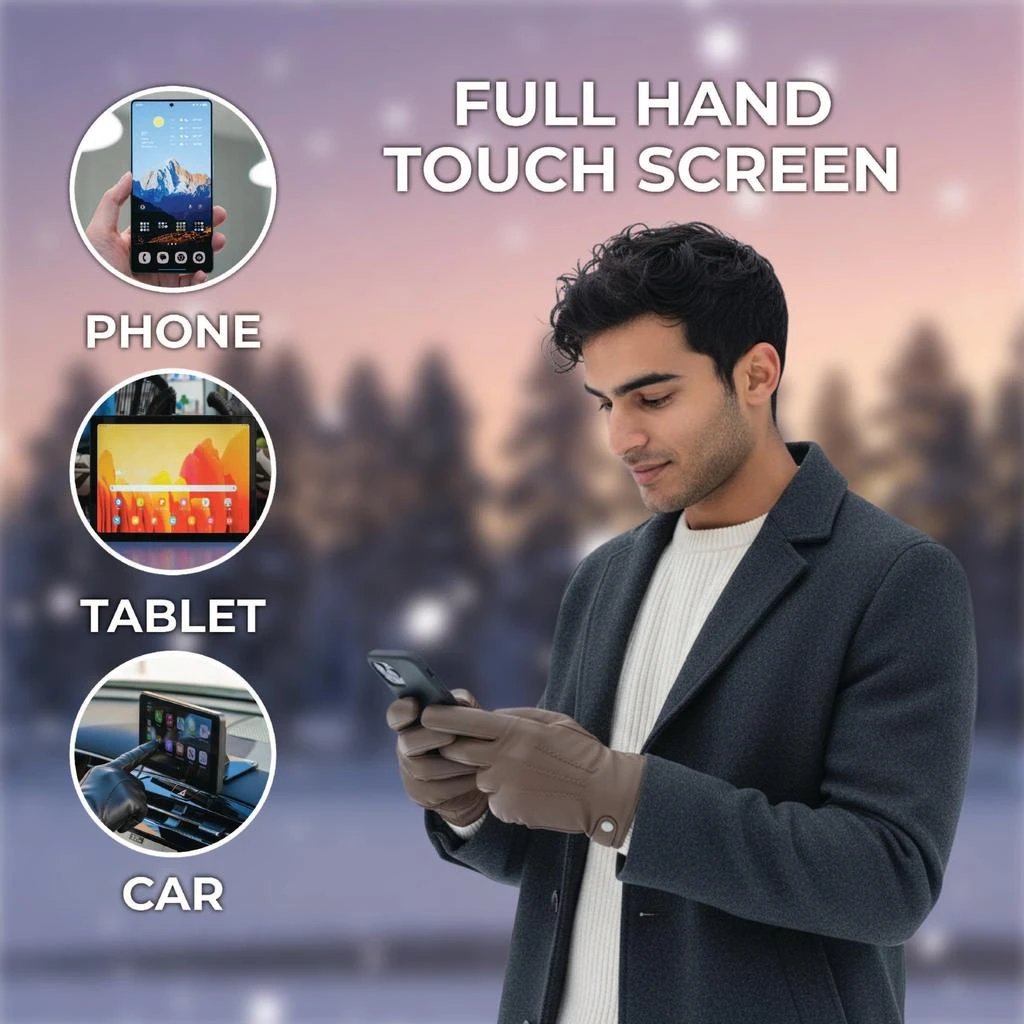 Infinity Leather Men’s Tan Brown Italian Leather Warm Wool-Lined Winter Bike Riding Driving Casual Gloves 4