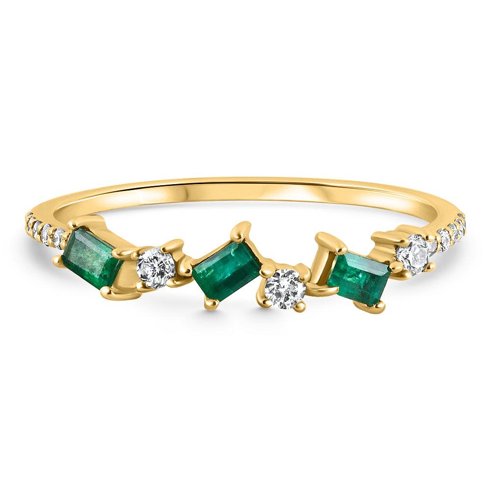 Pompeii3 1/3Ct Emerald & Diamond Stackable Ring Anniversary Wedding Band 14k Yellow Gold